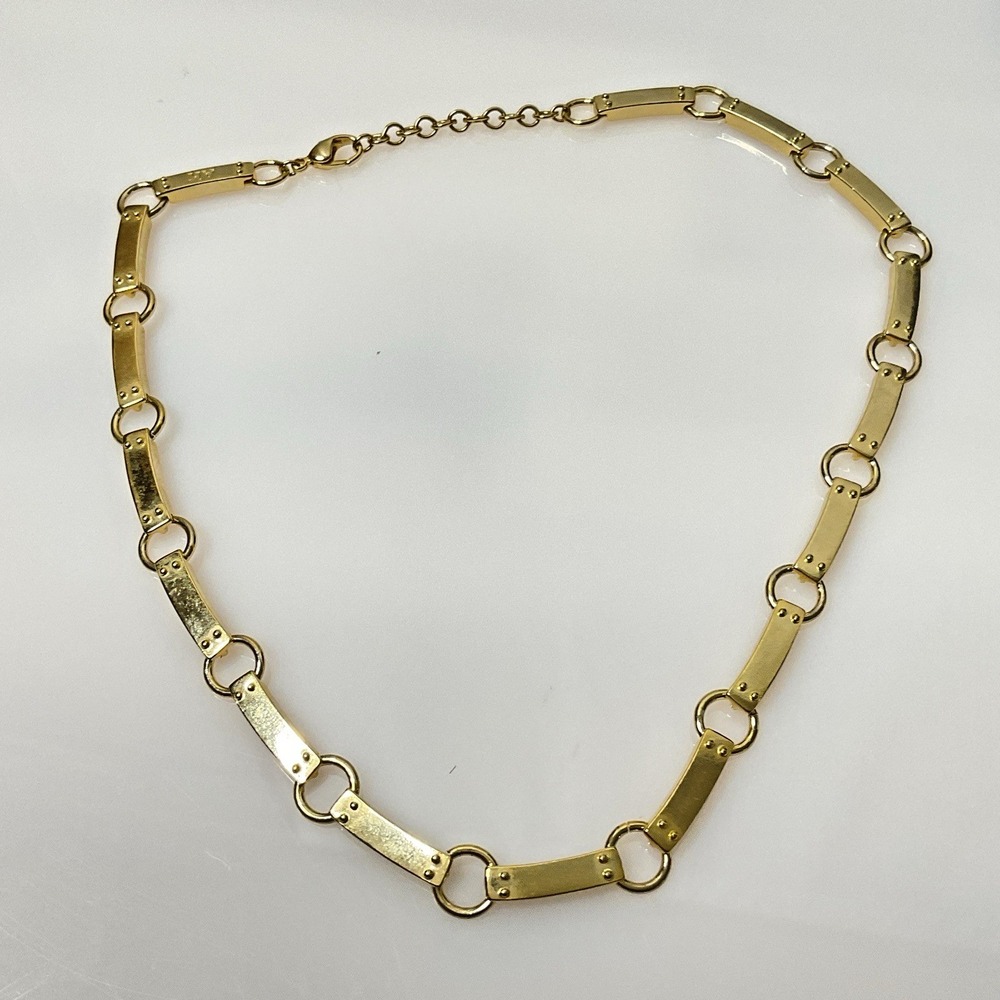 Anne Klein Gold Tone Link Necklace Bar Ring Chain Adjustable 16-17" Classic